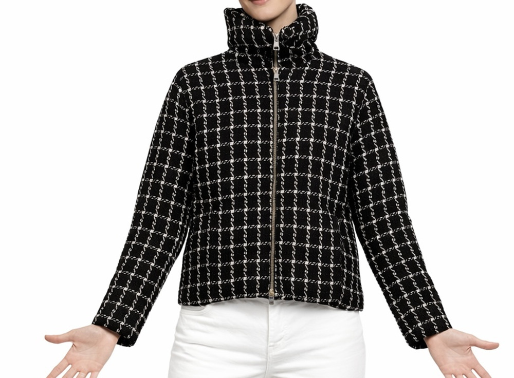 Jason Wu Coat Size XS Quilted Zip Up Jacket Black White Stand Collar Pockets NWT